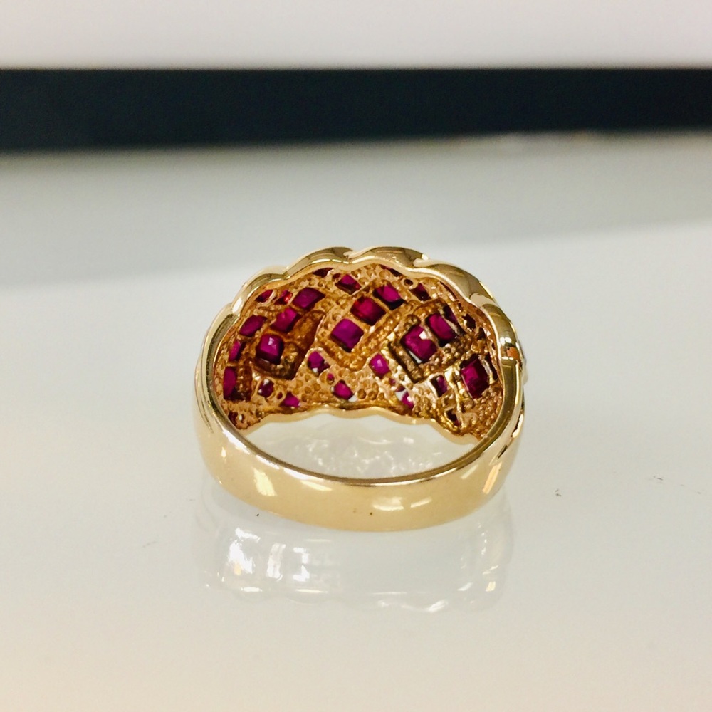 14k Heavy Vintage Ruby Weave Ring - image 4